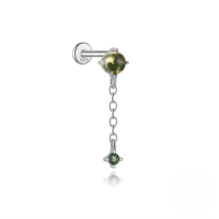wholesale S925 Silver New Geometric Moss Agate Zircon Flat Threaded Ear Cartilage Stud, Hot Selling In Europe And America-Single platinum #16