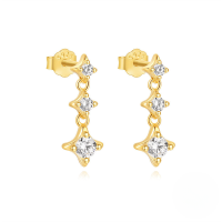 wholesale S925 Sterling Silver Exquisite Flower Tassel Chain Earrings With Korean-style Small Zircon And Pearl Accents-Gold#1 925 Silver