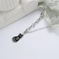 wholesale S925 Sterling Silver Korean-style Creative Drip Glue Lucky Good Luck Small Cat Bell Patchwork Sweater Chain-0-0