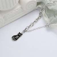 wholesale S925 Sterling Silver Korean-style Creative Drip Glue Lucky Good Luck Small Cat Bell Patchwork Sweater Chain-YL306/approx. 13.6g 925 silver