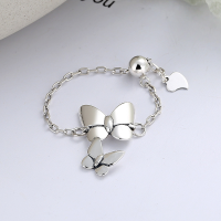 wholesale S925 Sterling Silver Korean-style Elegant Fairy Butterfly Chain Link Adjustable Luxury Ring-YJ489/approx. 2g>Adjustable opening