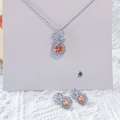 wholesale Metal material first, cross-border Korean version orange gemstone earrings for women, summer fashion lightweight luxury non-fading micro-set zircon flower necklace set-0-4