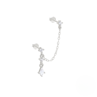 wholesale S925 Sterling Silver Geometric Tassel Earrings With Inlaid Zircons, Elegant And Luxurious-Single platinum 925 silver