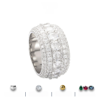 wholesale S925 Sterling Silver Full Pavé Moissanite Hip Hop Ring for Men, Cross-border Best Seller-Silver 5-row Moissanite Hip-Hop Ring  US 9