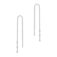 wholesale S925 Sterling Silver Box Chain Tassel Triple Inlaid Zircon Ear Wire Earrings, Korean Style Elegant Personality Outfit Earrings For Women-Platinum 925 silver