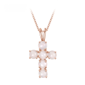 wholesale S925 silver plated with 18k rose gold, natural African opal gemstone cross pendant necklace-0-0