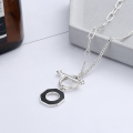 wholesale S925 Sterling Silver Retro Geometric Resin Circle OT Buckle Creative Niche Design Interlocking Necklace for Men and Women-0-0
