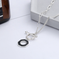 wholesale S925 Sterling Silver Retro Geometric Resin Circle OT Buckle Creative Niche Design Interlocking Necklace for Men and Women-YFL302/approx. 8.1g 925 silver