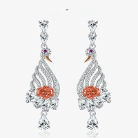 wholesale S925 Silver 2ct Oval Portuguese Cut Paraiba 6*8 Swan Earrings, Popular European and American Ear Accessories-Padparadscha Pink [E-2447] Main Stone 6*8