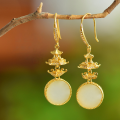 wholesale 925 Sterling Silver with Certificate New Chinese Style Inlaid Hetian Jade Earrings, Ancient Octagonal Pavilion Natural Jade Ear Drops-0-0
