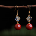 wholesale 925 Silver Gold-Plated New Chinese Palace Retro Style Cinnabar Earrings with Cloisonné Cold Enamel Auspicious Clouds and Emperor's Sand Ear Jewelry-0-0