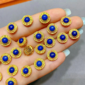wholesale S925 silver gold-plated natural lapis lazuli accessory spacer bead hand plaque drop bracelet necklace DIY semi-finished product-0-8