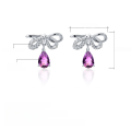 wholesale S925 Sterling Silver Vintage Sweet Elegant Bow Knot Inlaid with Natural Colored Gemstone Crystal Earrings-0-0