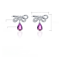 wholesale S925 Sterling Silver Vintage Sweet Elegant Bow Knot Inlaid with Natural Colored Gemstone Crystal Earrings-Garnet 925 Silver