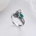 wholesale S925 Sterling Silver Vintage Style Enamel Lotus Leaf and Flower 3D Exquisite Adjustable Ring-0-1