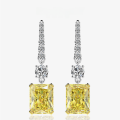 wholesale Metal: 925 Silver, 4ct Yellow Rectangular High Carbon Diamond Earrings 8*10 Ice Flower Cut with Hook Earwire-0-0