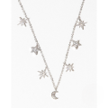wholesale S925 Sterling Silver Symmetrical Star Moon Diamond Pendant Necklace, Trendy European and American Style-0-4
