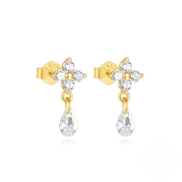 wholesale S925 Sterling Silver Ultra-sparkly Zircon-accented Moonstone Luxury Earrings, Popular 8-pointed Star Teardrop Classic Studs-Gold#6 925 silver