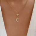 wholesale S925 Sterling Silver Double-layer Stacking Star Moon Necklace,ins Eight-pointed Star Collarbone Pendant-0-1