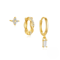 wholesale S925 Sterling Silver Elegant Oval Earring Set Wholesale with Vintage Turquoise Pendant Earrings and European & American Style Diamond and Opal Earrings for Women-3-piece set, gold#4>925 silver