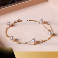 wholesale 18K Gold Northern Lights Freshwater Pearl Starry Sky Bracelet for Women, Ins Style, Perfectly Round, Strong Luster, Double-Layer Chain, Light Luxury Fashion-18K rose gold 16+3cm