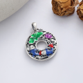 wholesale Sterling Silver Yunchao Xuan S990 Vintage Ethnic Style Lotus Leaf Resin Enamel Koi Playing in the Riverside Peace Pendant-0-1