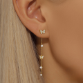 wholesale S925 Sterling Silver Geometric Butterfly Four-leaf Clover Tassel Dangle Earrings, Versatile Stacking, European And American Best-seller, Zircon-accented Luxury-0-2
