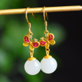 wholesale 925 Sterling Silver Enamel Butterfly with Beads and Hetian Jade Earrings, New Chinese Retro Style, with Certificate-0-0