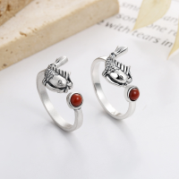 wholesale S925 Sterling Silver Yunchao Xuan Chinese Style "Year After Year Abundance" Openable Ring with Nanhong Inlay, Retro Vintage Design-YFJ885/polished about 2.7g Opening adjustable