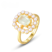 wholesale S925 Gold-Plated Vintage Modern Natural Grape Stone Ring Japanese Light Luxury Jewelry Wholesale from Manufacturer-10K gold + swimming paint Adjustable opening