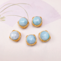 wholesale S925 gold-plated silver natural Larimar oval bean square accessories bracelet bead DIY handmade spacer beads-0-3