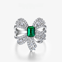 wholesale Sterling Silver New Bowknot 1ct 5*7 Emerald Lab Grown with Luxuriously Paved Diamond Ring-Cultivated Emerald 5*7【R-1262】 9
