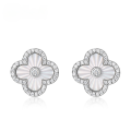 wholesale Silver needle Korean-style fashion minimalist natural white shell four-leaf clover earrings for women, delicate and petite, elegant and versatile-0-0