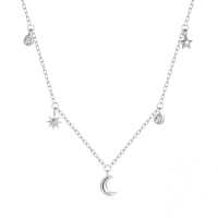 wholesale 925 Sterling Silver Classic Star And Moon Zircon-studded Layering Women's Necklace, Fashion Ins Cross-border Hot Seller-Platinum 925 silver