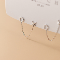 wholesale S925 Sterling Silver Earrings XO Geometric Chain Drop Earrings One-Piece Double Ear Piercing Niche Design Earrings G9674-S925 silver pair silver 925 silver