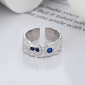wholesale S925 Sterling Silver Cold Tone Crinkle Foil Texture with Blue Zircon Embellishment Icy Aesthetic Adjustable Ring-0-1