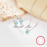 wholesale S925 Sterling Silver Cross-border Exclusive Matching Set of Bunny Earrings and Necklace, Adorable and Girly with Blue Zircon Inlay, Children's Style-Necklace 925 Silver