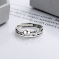 wholesale S925 Sterling Silver Korean-style Small Hollow Sphere Minimalist Cross Design Trendy Adjustable Open Ring-0-1