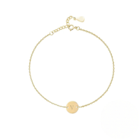wholesale S925 Sterling Silver Engraved Round Tag 26 Letters Charm Bracelet For Women Daily Wear-Gold-V 925 silver