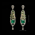 wholesale 925 Silver Gold-Plated Earrings with High-Carbon Drilled Muzo Green Emerald Cut, Versatile New Chinese Style Jewelry for Women-0-1