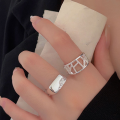 wholesale S925 Sterling Silver Unique Hollow Open Ring for Women, Minimalist Korean Style with Intricate Craftsmanship-0-2