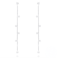 wholesale S925 Sterling Silver Tassel Mini Star Earrings With Inlaid Crystals, Perfect For Office Wear-Platinum #2 925 Silver