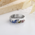 wholesale S925 Sterling Silver Retro Auspicious Koi and Auspicious Clouds Resin Craft Ethnic Bohemian Adjustable Open Ring-0-2