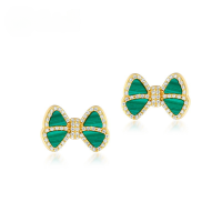 wholesale S925 Sterling Silver New Malachite Bow Ear Studs Women's Elegant and Chic Ear Studs Wholesale from Manufacturer-10K gold + swimming paint  925 silver