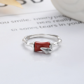 wholesale S925 Sterling Silver Retro Vintage Style Small Red Agate Unique and Elegant Bamboo Joint Minimalist Versatile Ring-0-1