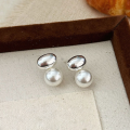 wholesale S925 Sterling Silver Oval Silver Ball Pearl Earrings Women, Small Fresh and Minimalist Style, High-End Sense-0-2