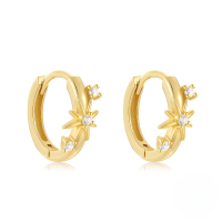wholesale S925 Sterling Silver Double-layer Zircon And Opal Four-pointed Star Ear Hoop Ear Climber Earrings-Gold#3 925 Silver