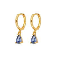 wholesale S925 Sterling Silver Geometric Waterdrop Crystal Ear Climber Earrings, Minimalist Style-Gold-dark blue