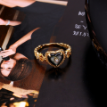 wholesale S925 Silver Vintage Black Mother-of-Pearl Heart Ring Set, Elegant Abalone Shell Bowknot Ring Exquisite-0-2