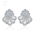 wholesale Sterling silver rhodium-plated diamond-encrusted women's 3D floral earrings, luxurious and elegant earrings-0-0